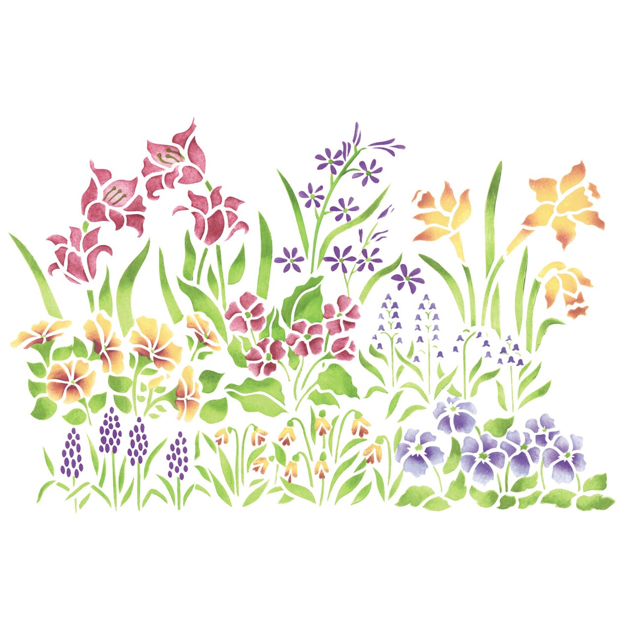 Small Mixed Flower Garden Wall Stencil | 182B by Designer Stencils | Floral Stencils | Reusable Art Craft Stencils for Painting on Walls, Canvas, Wood | Reusable Plastic Paint Stencil for Home Makeover | Easy to Use & Clean Art Stencil